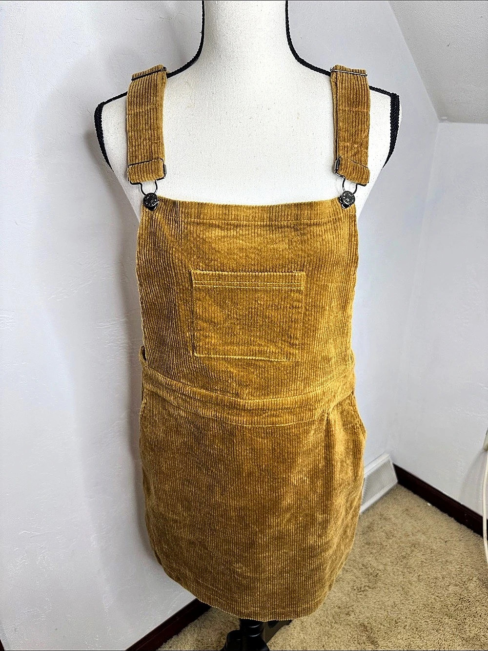 Umgee Corduroy Overall Mini Dress Brown Large